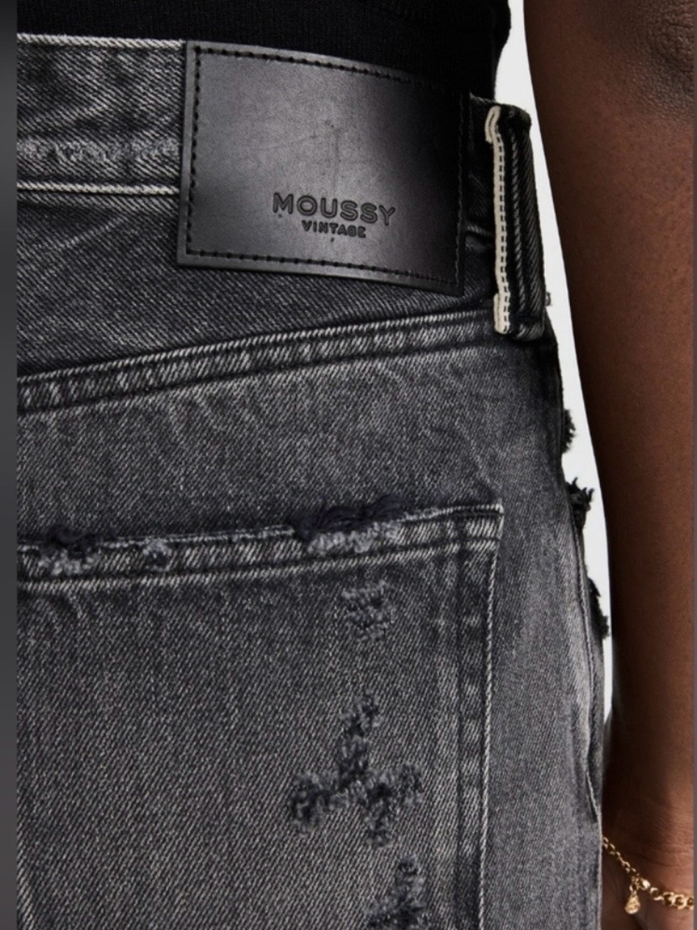 Moussy Vintage Howa Straight Faded Black Jeans Raw Hem Size 29